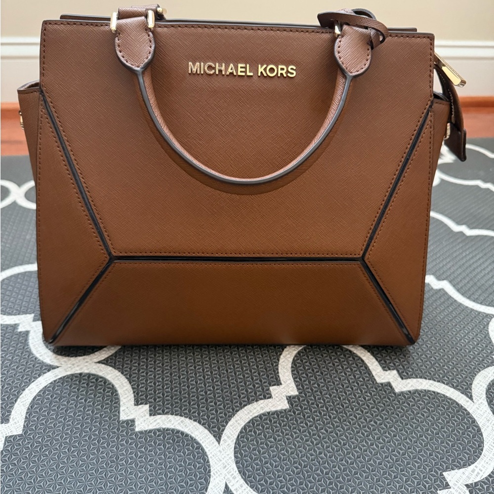 Michael Kors Brown Satchel with Geometric Elegance